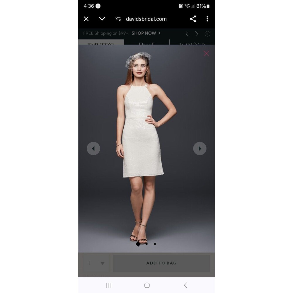 Davids Bridal all over sequin high-neck mini dress STYLE#SDWG0678 Ivory NWT 14